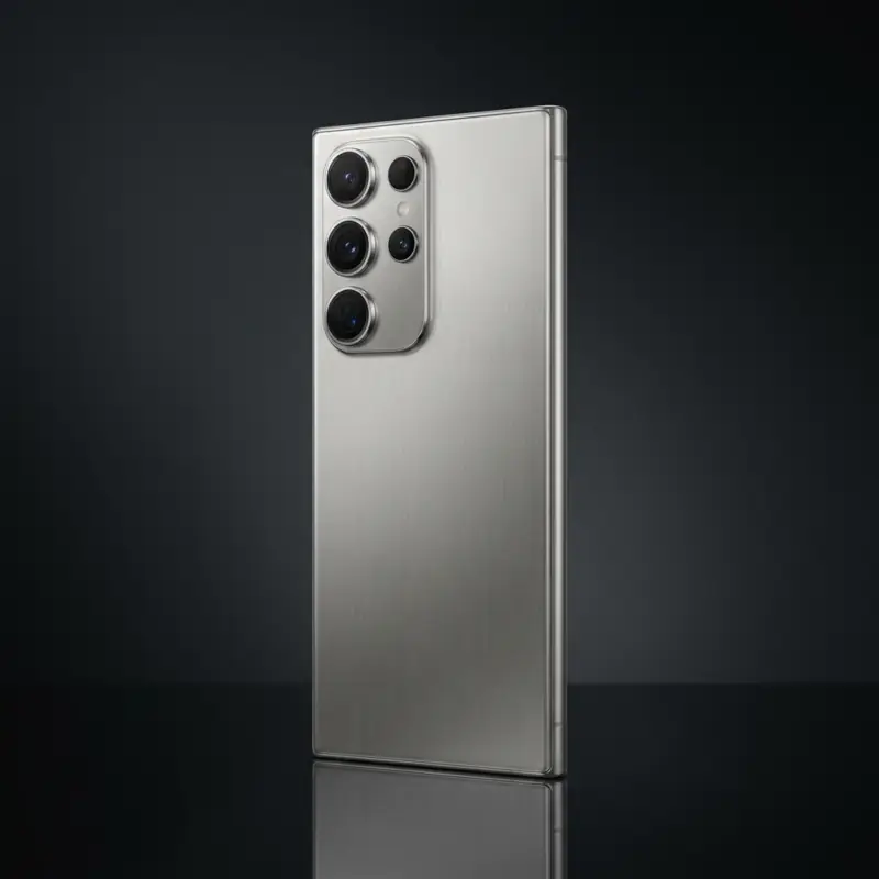 Samsung Galaxy S26 Ultra product photo showing titanium silver body and multiple rear cameras